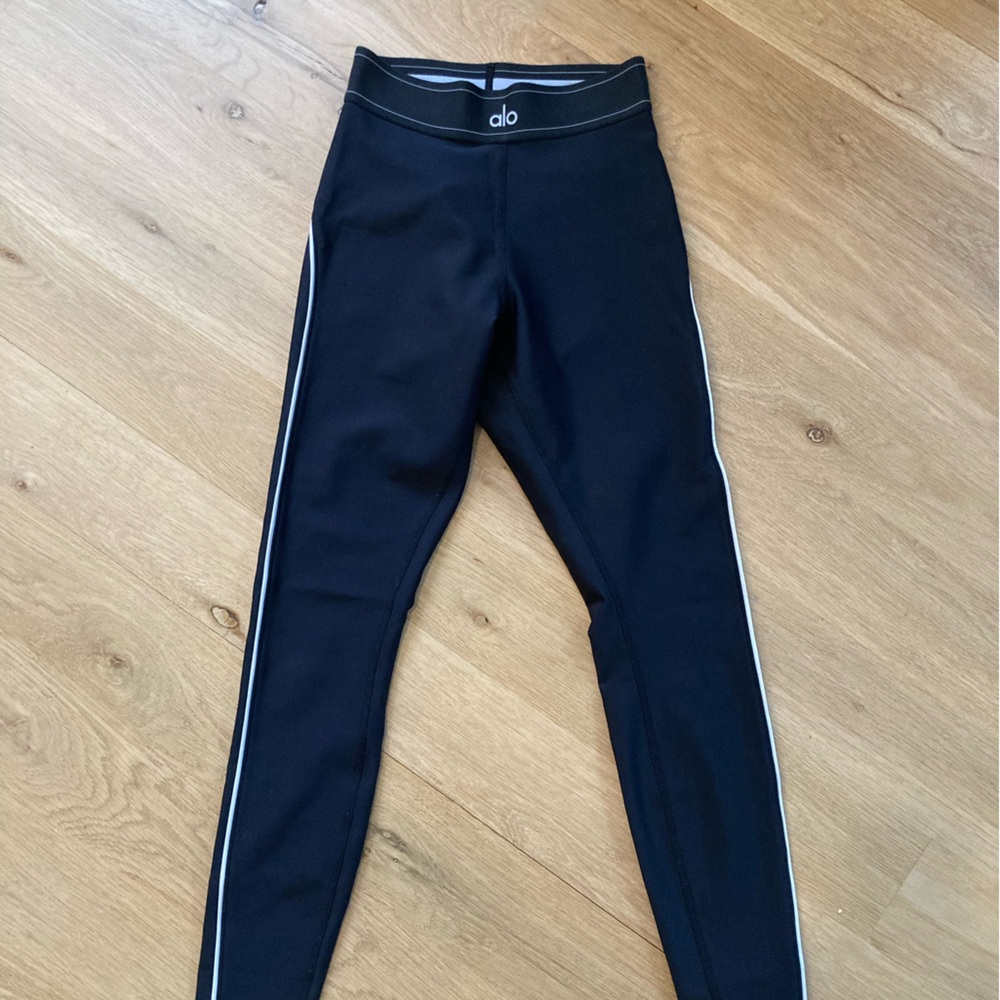 ALO Black Leggings with White Trim
